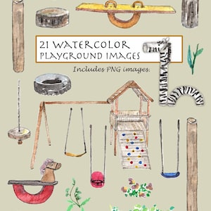 CLIP ART- Watercolor Playground Ideas Set. 21 Images. Digital Download. Playground House. Kids. Backyard. Play Space. Swing. Children.