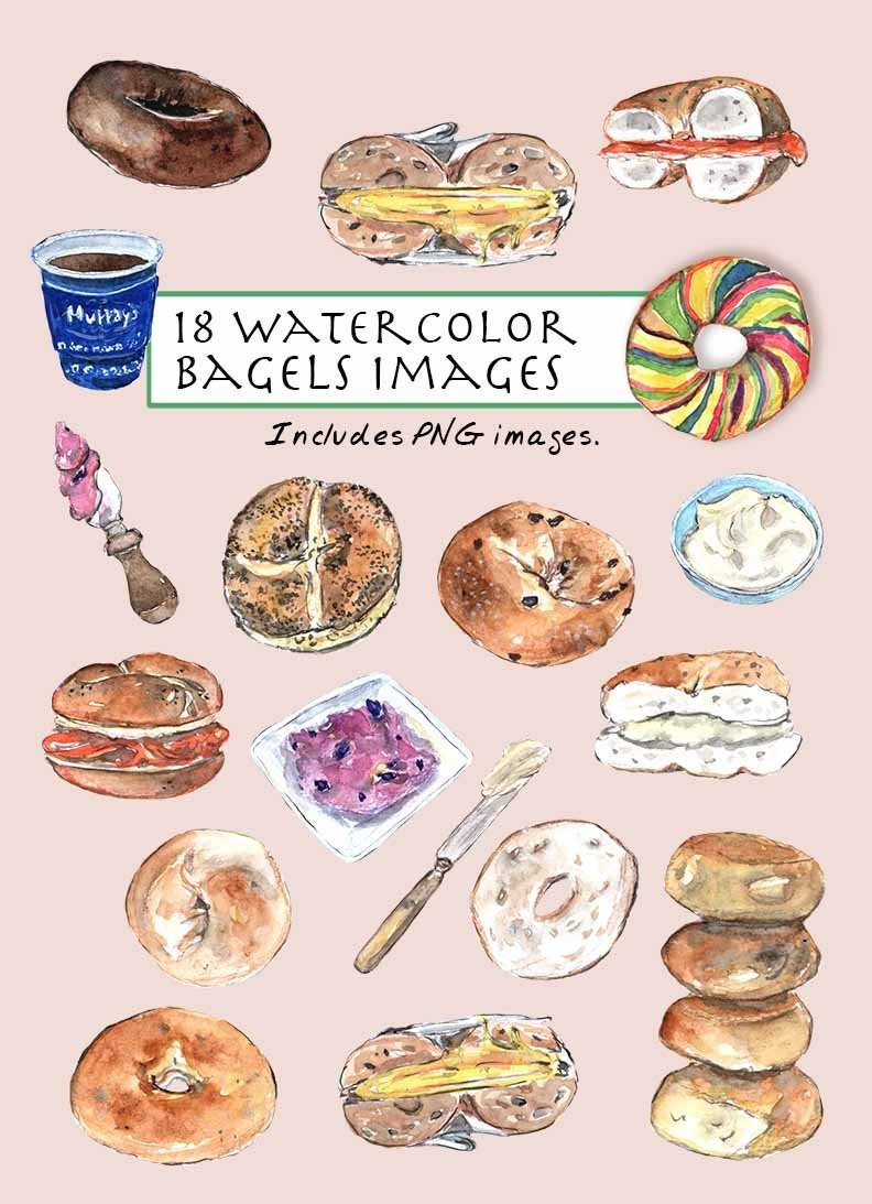Download Clip Art Watercolor Bagels Set 18 Images Digital Download Etsy