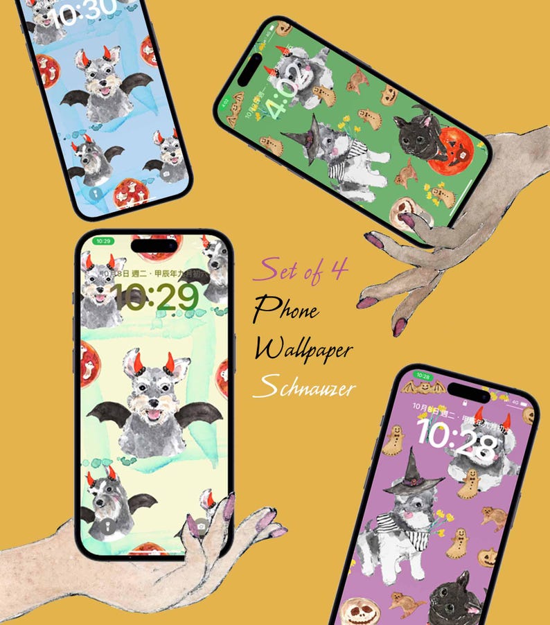 Smart Phone Wallpaperschnauzer. 4 PNG Images. Halloween. Black Cat