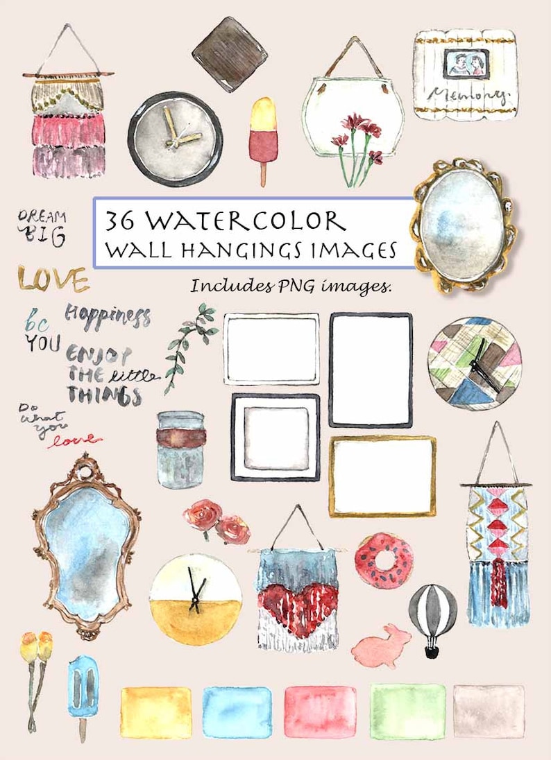 CLIP ART Watercolor Wall Hangings Set. 36 Images. Digital Etsy