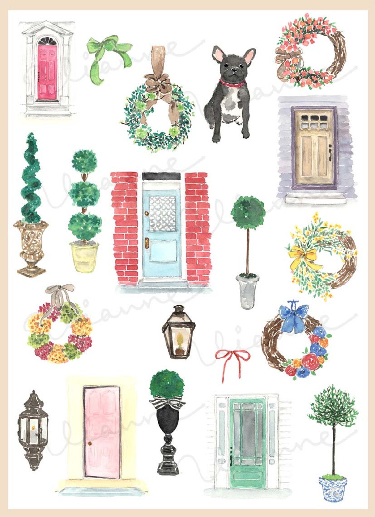CLIP ART Watercolor Vintage Front Doors Set. 20 Images. | Etsy