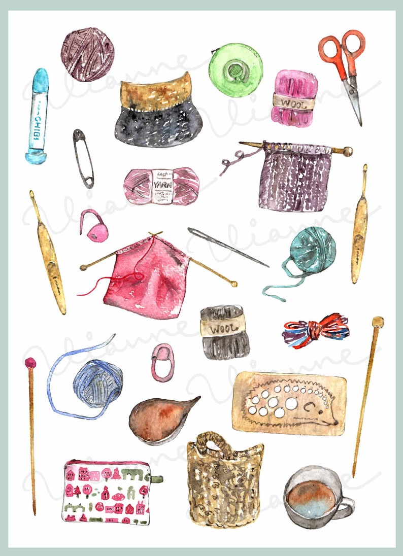 CLIP ART Watercolor Knitting Supplies Set. 26 Images. Digital Download ...