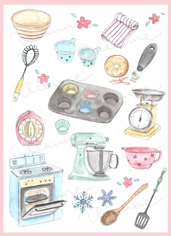 CLIP ART Watercolor Vintage Baking Accessories Set. 20 Images. Digital  Download. Life Accessories. Baking. Kitchen. (Instant Download) 