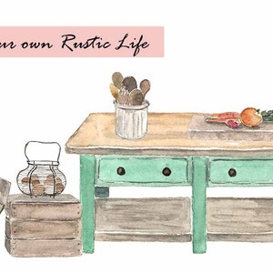 CLIP ART Watercolor Vintage Rustic Life Set. 22 Images. Digital Download. Rustic Barns. Tables. Hay Bails. Crates. Horse Bridal. Eggs. image 5