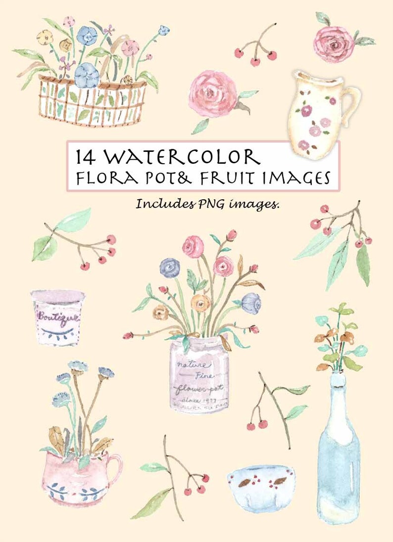 Clip Art Watercolor Vintage Flora Pot Fruit Set 14 Images Etsy Clip Art Watercolor Vintage Flora Pot Fruit Set 14 Images Etsy