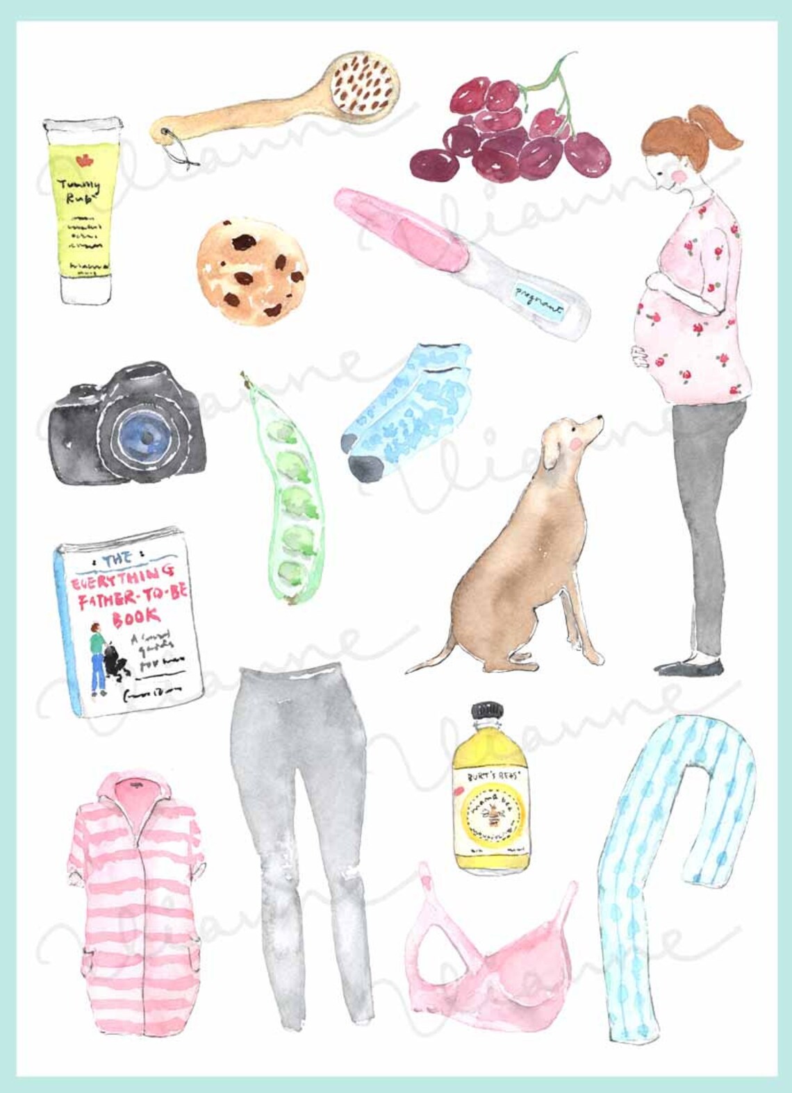 CLIP ART Watercolor Vintage Expectant Mother Set. 16 Images. Digital