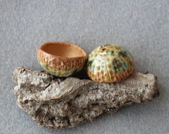 Pair of artisan ceramic cup beads, autumn ceramic beads, artisan forest beads for jewelry