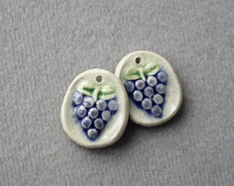 Pair ceramic beads , summer ceramic grape beads for earrings, autumn earrings elements