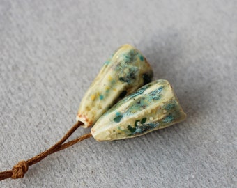 ceramic bell Beads, ceramic flower beads, rustic cup beads, boho pottery components for jewelry, set artisan ceramic beads