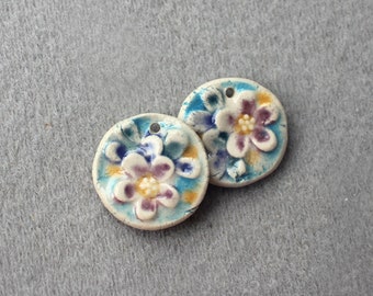 small ceramic charms, handmade glazed ceramic flower beads, flower clay bead, artisan flower charms, artisan components and ceramic charms