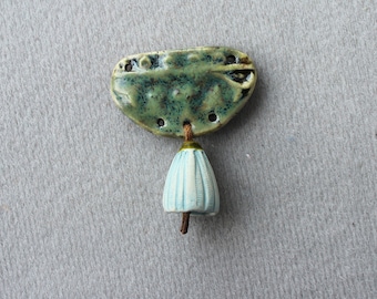 Rustieke keramische bloemset connector met bel, ambachtelijke bloem keramische componenten voor het maken van sieraden, aardewerk bloem sieraden elementen