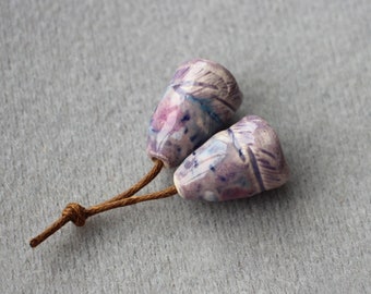 Ceramic bell Beads, ceramic flower beads, rustic cup beads, boho pottery components for jewelry, set artisan ceramic beads