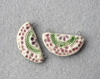 Pair handmade ceramic charms, artisan spring charms, ceramic components for jewelry, ceramic beads