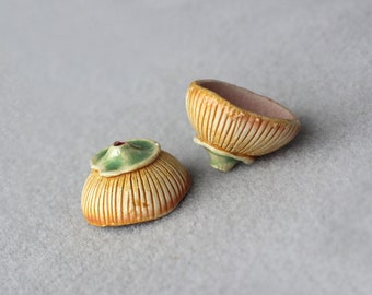 Pair of artisan ceramic flower cup beads, sping flower pottery beads for earrings, handmade ceramic elements for jewelry making