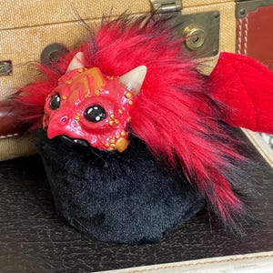 Red and Black HandMade Dragon Puff #5 Plush Art Doll
