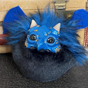 Blue and Black HandMade Dragon Puff #1 plush Art Doll