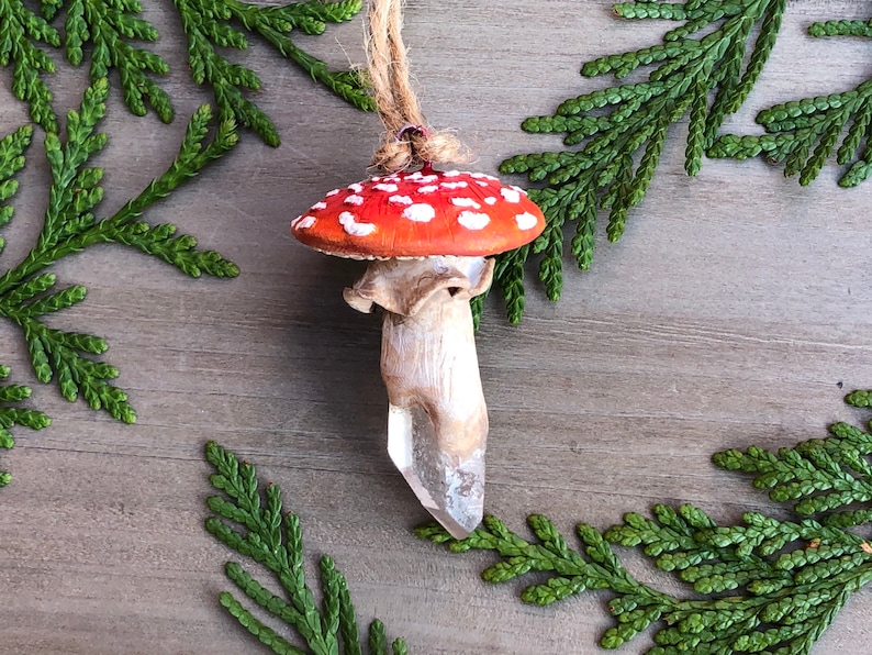 Handmade Quartz Crystal Amanita Muscaria Fly Agaric Mushroom Ornament. image 1