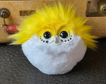 Yellow and White Pygmy Owl Puff Handmade Art Doll