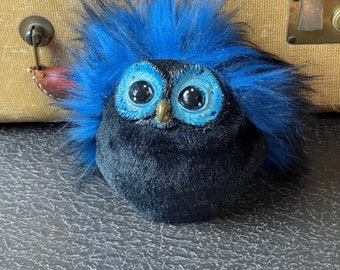 Blue and Black Pygmy Owl Puff Handmade Art Doll