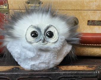 White and Gray Pygmy Owl Puff handmade art doll