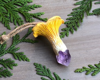 Handmade Amethyst Chanterelle Mushroom Crystal Holiday Tree Ornament