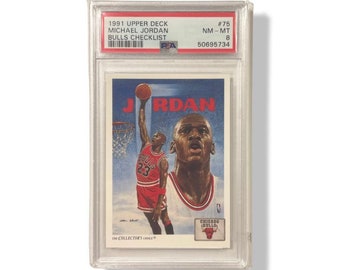 Michael Jordan 1991 Upper Deck 75 Bulls Checklist PSA 8 Nm-MT HOF