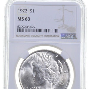 1922 ngc ms 63 silver peace dollar better date -random (bu) -rare