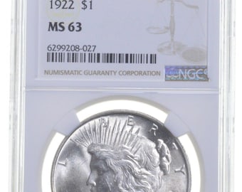 1922 ngc ms 63 silver peace dollar better date -random (bu) -rare