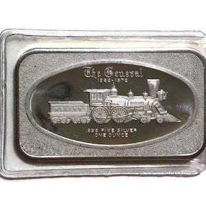 Vintage Classic 1972  Locomotive Train 1 oz .999 Fine Silver Art Bar -Rare