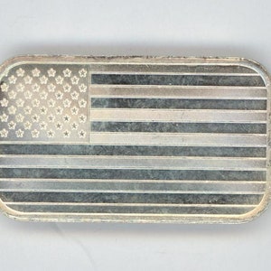 Vintage Art Bar -American Flag Silver Bar 1 Oz .999 Fine Silver MINT -USA MADE Toned