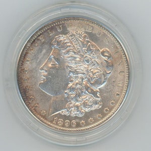 1896-P Morgan zilveren dollar getinte BRILLINT UNCIRCUALTED (BU) -zeldzame munt
