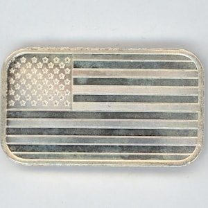 Vintage Art Bar -American Flag Silver Bar 1 Oz .999 Fine Silver MINT -USA MADE Toned (02)