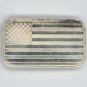 Vintage Art Bar -American Flag Silver Bar 1 Oz .999 Fine Silver MINT -USA MADE Toned (01)