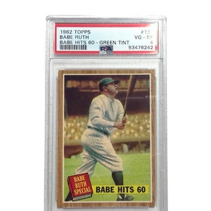 Original 1962 Topps Babe Ruth Hits 60 # 139 Variation de teinte verte PSA 4 TB-EX- Rare