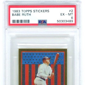 Autocollants Babe Ruth Topps #2 originaux de 1983, PSA 6 EX-MT Yankees - Rares