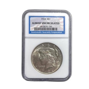 A Genuine 1924 MS BU Uncirculated Peace Silver Dollar NGC Flag  Label
