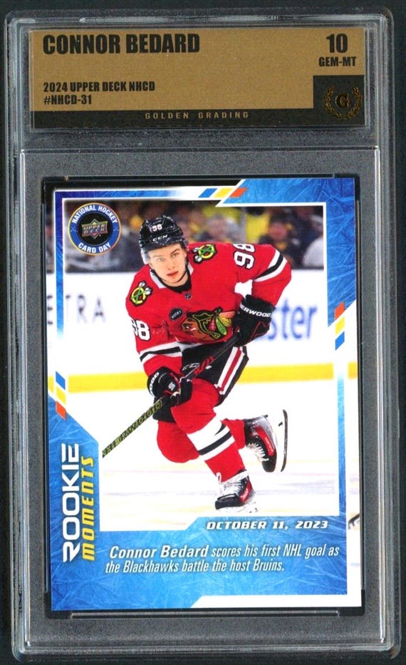 Connor Bedard Rookie Card 2024 Upper Deck First Goal Graded 10 Gem