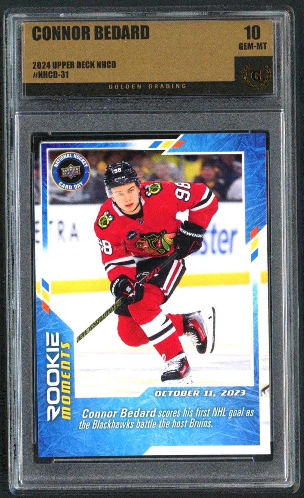 Connor Bedard Rookie Card 2024 Upper Deck First Goal Graded 10 Gem