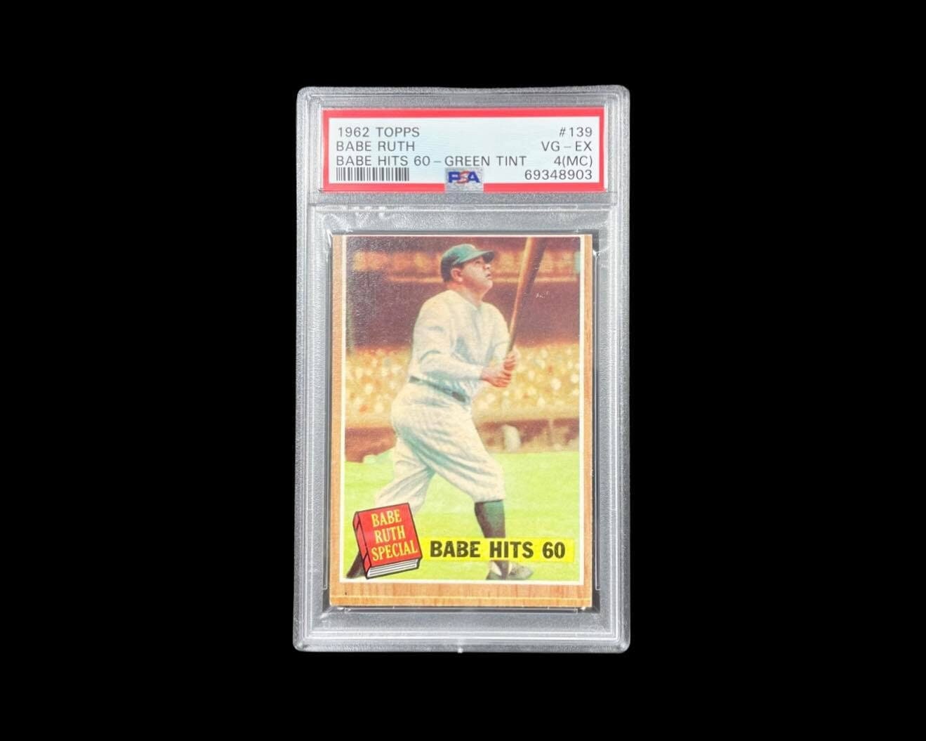 Original 1962 Topps Babe Ruth Hits 60 #139 Green Tint