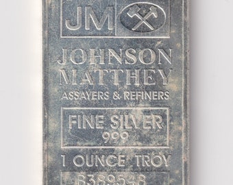 Vintage JOHNSON MATTHEY 1 Troy Oz .999 Fine Silver Bar W/SR# B389548