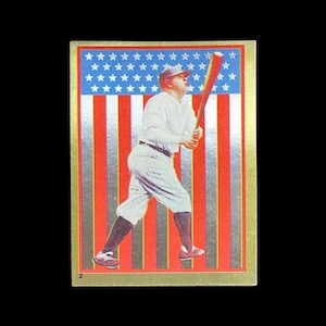 Autocollant original pour album Topps de 1983, Babe Ruth n° 2, feuille d'or, drapeau des États-Unis, Yankees HOF