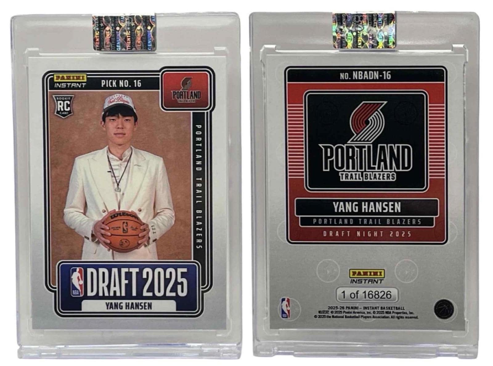 2025 Panini Instant NBADN-16 Yang Hansen Trail Blazers Rookie Card