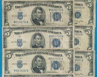 1934-D 米国ブルーシール 5ドル銀券 (#E828c) - Etsy 日本
