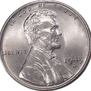 Puede incluir: Una moneda de un centavo estadounidense de plata con la imagen de Abraham Lincoln en el anverso. La moneda tiene las palabras "In God We Trust" y "Liberty" inscritas en ella. La fecha "1943" también es visible en la moneda.