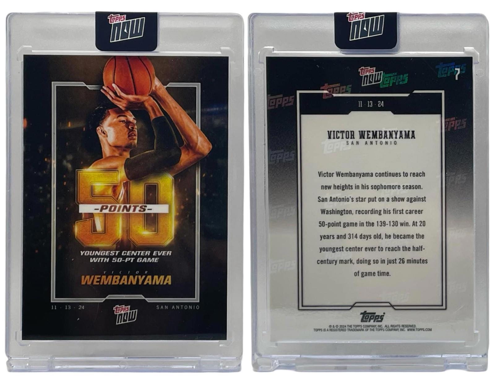 2024-25 Topps Now #7 Victor Wembanyama Youngest Center Ever W/ 50 
