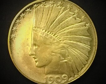 Replica 1909 Indian Head Ten Dollar Eagle Gold Plate Coin Uncirculated Details