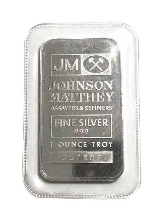 Vintage JOHNSON MATTHEY 1 Troy Oz .999 Fine Silver Bar W/SR