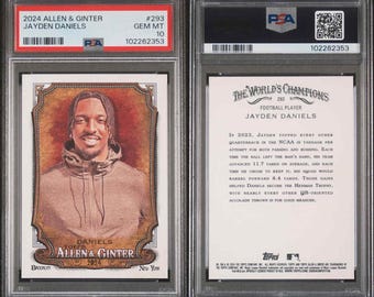 Tarjeta de novato Topps Allen & Ginter n.° 293 de Jayden Daniels 2024, RC PSA 10 Gem Mt (ROY)