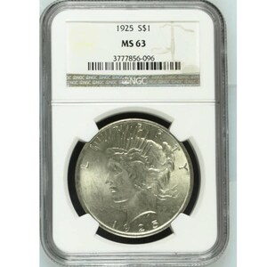 Peace Dollar, Certified Coins, Ancient Coin, Rare Silver Dollar, Genuine 1925 Ngc Better Date Random Coin, Unc Ms 63 100% Authentic*