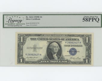Silver Certificate One Dollar 1935 E Legacy graded choice about new 58PPQ